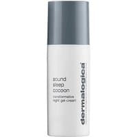 White cylindrical bottle with gray cap, labeled "Dermalogica Sound Sleep Cocoon Transformative Night Gel-Cream."