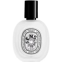 Clear glass bottle with black cap, featuring Diptyque label, Eau Des Sens Hair Mist, 30 ml, unisex citrus fragrance.
