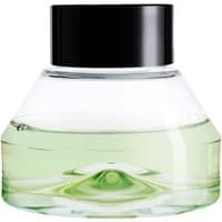 Clear glass bottle with black cap, containing light green liquid, Diptyque Figuier Diffuser 75 ml Refill.