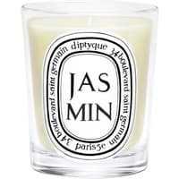 Diptyque Jasmin candle in clear glass with black text and oval label, 190g floral scent.