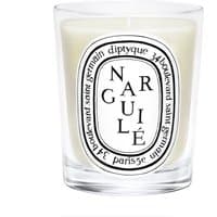 Diptyque Narguile candle in clear glass with white wax and ornate black label design.