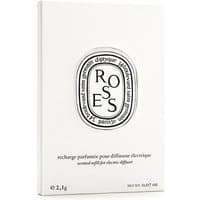 White Diptyque Roses car diffuser refill box with black text and oval logo design.
