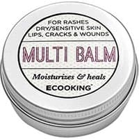 Silver tin of Ecooking Multi Balm, 30 ml, with black text and maroon accents on the label.
