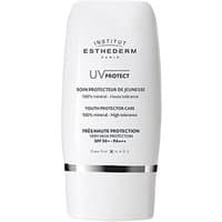White Esthederm UV Protect SPF 50 face cream tube, 30 ml, with black text and silver accents.