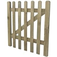 Wooden picket gate, 3' x 3', pressure-treated, vertical pales, natural finish, diagonal support bar, by Forest Garden.