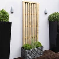 Pressure treated vertical slatted garden screen panel, 6' x 2', natural wood finish, mounted on a white wall.