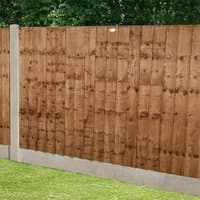 Brown vertical closeboard fence panel, 6' x 4', pressure treated wood, with horizontal support beams.