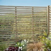 Contemporary slatted fence panel, 6' x 5', pressure treated wood, horizontal slats, natural finish, by Forest Garden.