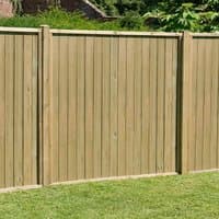 Forest 6' x 6' pressure treated vertical tongue and groove fence panel, natural wood finish, sturdy construction.