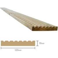 Pack of 10 Forest treated softwood deck boards, 19mm thick, 120mm wide, 2.4m long, with grooved surface texture.