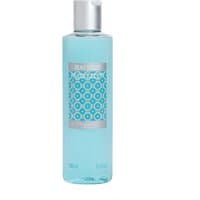 Clear bottle of Fragonard Beau gosse Shower Gel 250 ml with blue liquid and silver cap.