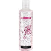 Clear bottle of Fragonard Rose de Mai Gel Douche, 250 ml, with pink floral design and black label.