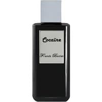 Black rectangular perfume bottle with silver cap, labeled "Cocaine" by Franck Boclet, 100 ml unisex floral fragrance.