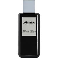 Black rectangular Franck Boclet Freedom Parfum bottle with silver label and square cap, 100 ml unisex sweet fragrance.