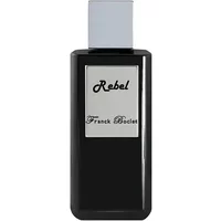 Black rectangular bottle of Franck Boclet Rebel Parfum, silver cap, and label with brand name and product title.