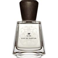Clear glass bottle with dark wood cap, labeled "IF by R.K. Eau de Parfum," containing 100 ml unisex woody perfume.