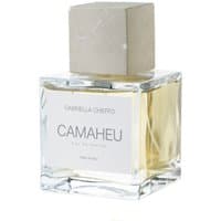 Clear glass bottle with beige square cap, "Camaheu" label, containing light amber unisex fougère perfume, 100 ml.