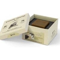Creamy vanilla cleansing bar in an open beige box with floral design, for dry skin by Gamila Secret, 115 g.