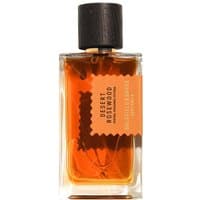 Amber bottle of Goldfield & Banks Desert Rosewood perfume with black cap and orange label, 100 ml unisex fragrance.