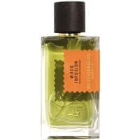 Goldfield & Banks Wood Infusion Perfume, 100 ml bottle, clear glass with green liquid, black cap, orange label.