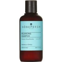 Dark amber bottle with light blue label, Hobe Pergh Balancing Shampoo for oily hair, 200 ml.