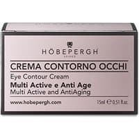 Hobe Pergh Eye Contour Cream, 15ml, in a sleek pink and black box with anti-aging claims for all skin types.