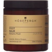 Hobe Pergh Foot Balm 250 ml in amber jar with beige label, black text, and multilingual product details.