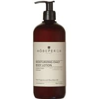 Brown pump bottle of Hobe Pergh Moisturizing Daily Body Lotion, 500 ml, with beige label and black text.