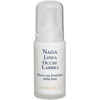 White Innoxa moisturizing eye fluid bottle with clear cap and blue text, 30 ml size.