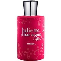 Red cylindrical perfume bottle with silver cap, white floral design, and "Juliette has a Gun" text.