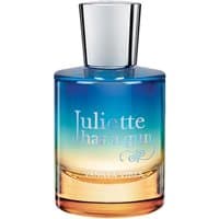Blue to amber gradient bottle of Juliette has a Gun Vanilla Vibes Eau de Parfum with silver cap, 50 ml.