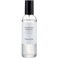 Clear glass bottle with black cap, labeled "Laboratorio Olfattivo Biancothe" floral room spray, 100 ml.