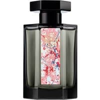 Black rectangular bottle of L'Artisan Parfumeur unisex woody perfume with floral pink label, 100 ml.