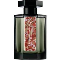 Black-capped glass bottle of L'Artisan Parfumeur Mandarina Corsica Eau de Parfum, featuring a floral-patterned label.