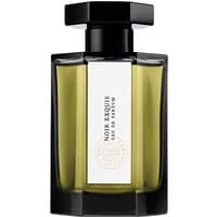 Black-capped glass bottle of L'Artisan Parfumeur Noir Exquis 100 ml Eau de Parfum with amber liquid inside.