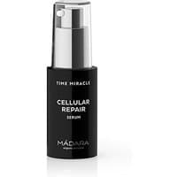 Black cylindrical bottle with pump, labeled "Madara Cellular Repair Serum" in white text.