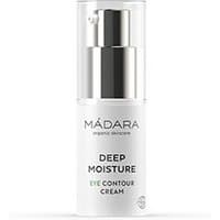 White Madara Deep Moisture Eye Contour Cream bottle with silver pump and clear cap, 15 ml size.