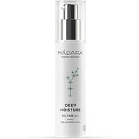 MADARA Deep Moisture Gel 50 ml, white bottle with silver pump, botanical design, for oily skin.