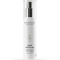 White Madara Deep Moisture Night Cream bottle with silver pump and green logo, 50 ml size for all skin types.