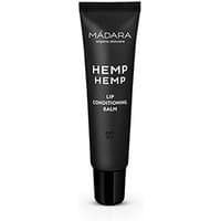 Black tube of Madara Hemp Hemp Lip Balm, 15 ml, with white text and black cap.