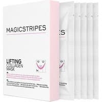 Magic Stripes Lifting Collagen Mask multipack with pink-accented box and five white sachets for toning all skin types.