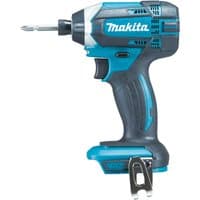 Blue and black Makita 18V impact driver with ergonomic grip and metal belt clip.