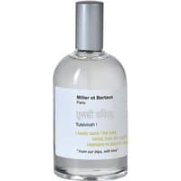 Clear glass bottle with silver cap, white label displaying "Miller et Bertaux - Tulsivivah! Eau de Parfum 100 ml."