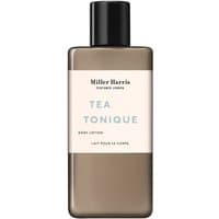 Brown rectangular bottle of Miller Harris Tea Tonique Body Lotion, 250 ml, with black cap and minimalist label.