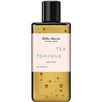Miller Harris Tea Tonique Body Wash 250 ml, amber bottle with black cap and white label.