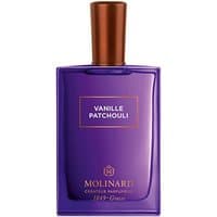 Purple Molinard Vanille Patchouli Eau de Parfum bottle with copper cap, 75 ml, unisex amber oriental fragrance.