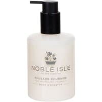 Noble Isle Rhubarb Rhubarb! Body Hydrator, 250 ml, cream bottle with black pump and elegant label design.