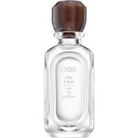 Clear glass bottle of Oribe Cote d'Azur Eau de Parfum with dark brown cap, 75 ml, unisex citrus fragrance.