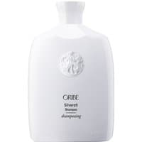 White Oribe Silverati Shampoo bottle, 198 ml, with embossed logo and black text for nourishing white hair.