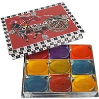 Ortigia assorted glycerine soaps in vibrant colors, arranged in a checkered box with a decorative lid.